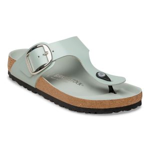 Gizeh Big Buckle Natural Leather Patent – High-Shine Pure Sage