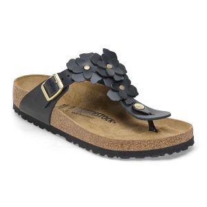 Gizeh Flower Embellishment Natural Leather – Black