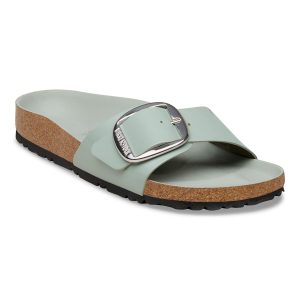 Madrid Big Buckle Natural Leather Patent – High-Shine Pure Sage