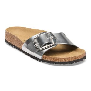 Madrid Big Buckle Natural Leather – Metallic Silver