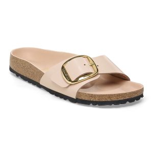 Madrid Big Buckle Natural Leather Patent – High-Shine New Beige