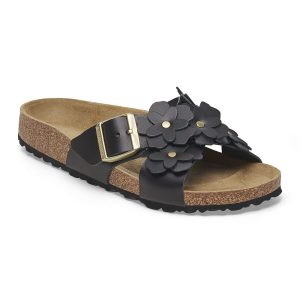 Siena Flower Embellishment Natural Leather – Black